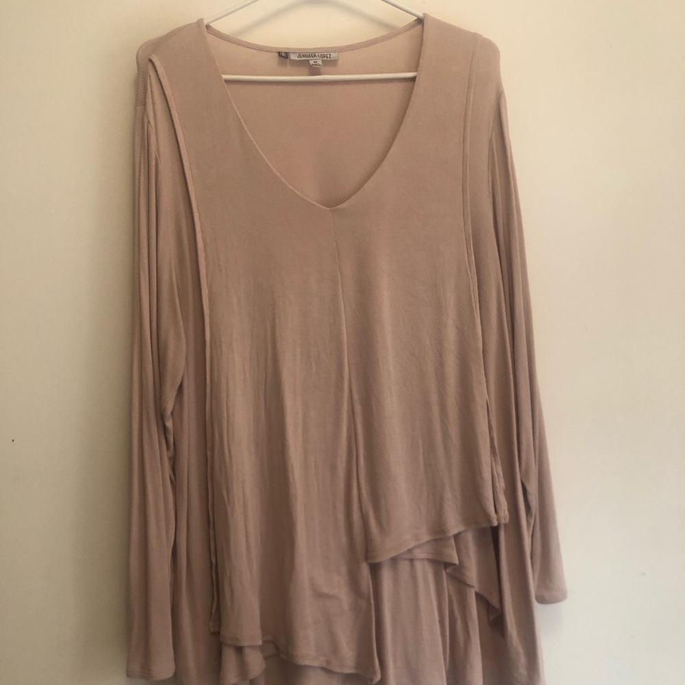 Jennifer Lopez Tan Asymmetrical Tunic Top